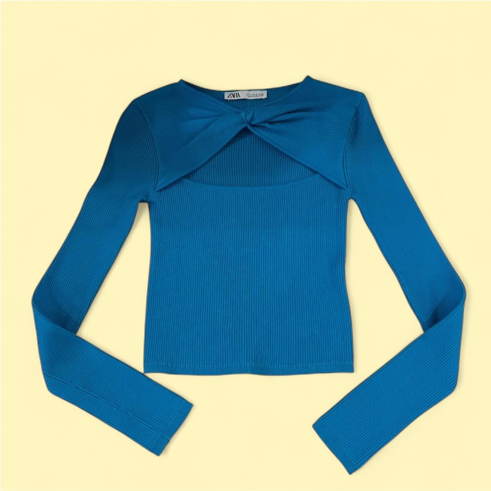Zara Teal Ribbed Crop Top